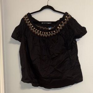 Old Navy Black Blouse with Embroidered Neckline